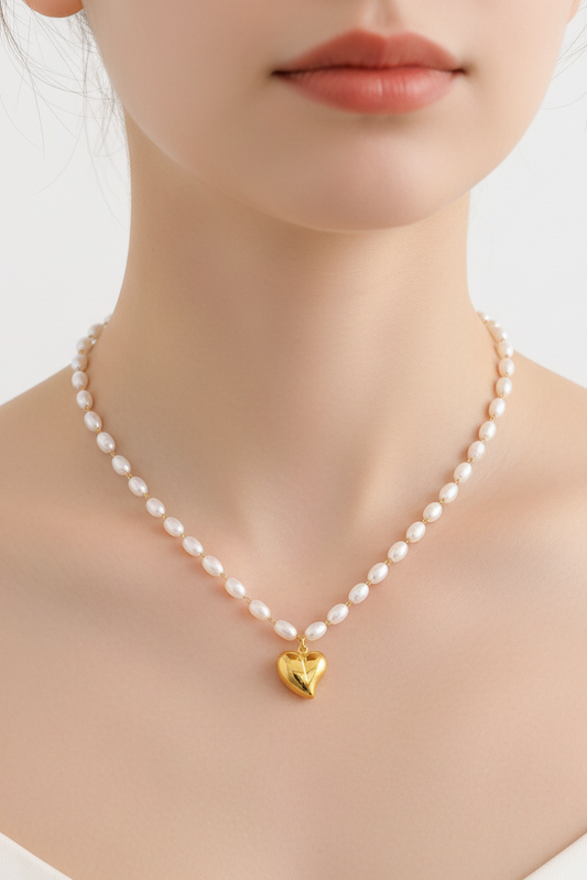 18K Gold Plated Heart with Pearls Necklace