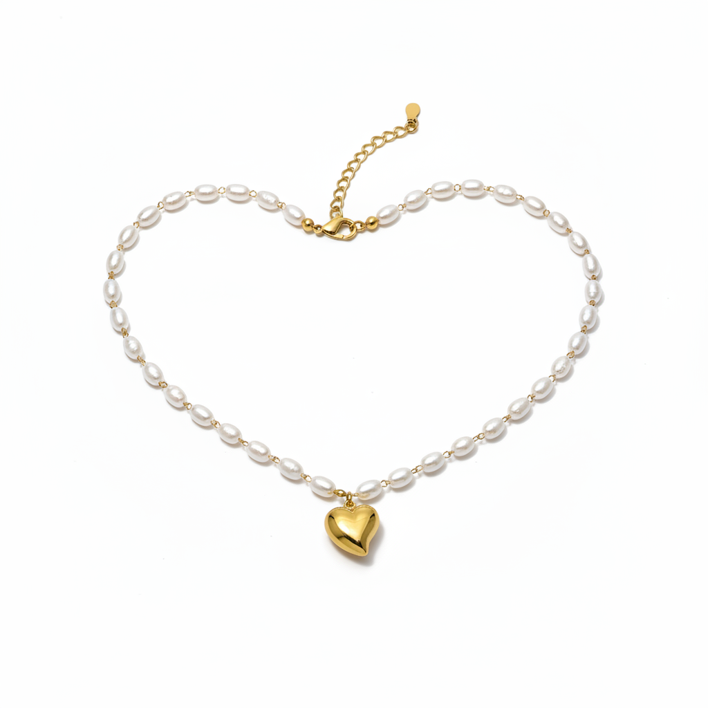 18K Gold Plated Heart with Pearls Necklace