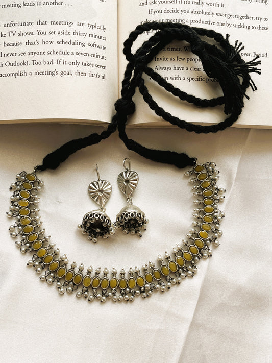 Oxidised Yellow Stone Necklace Set