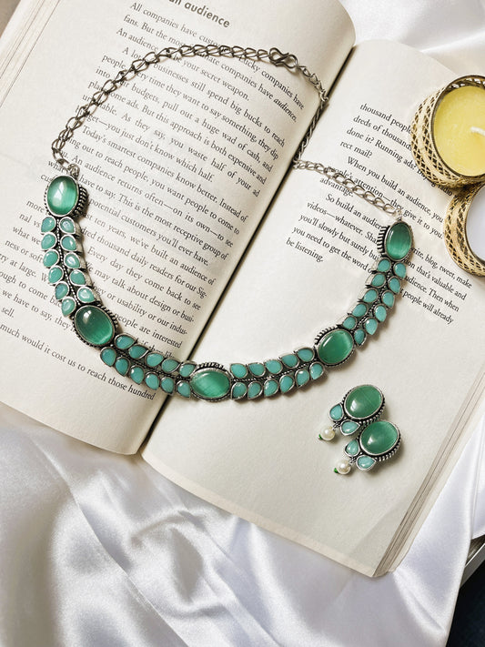Ragini Cyan Oxidised Necklace Set