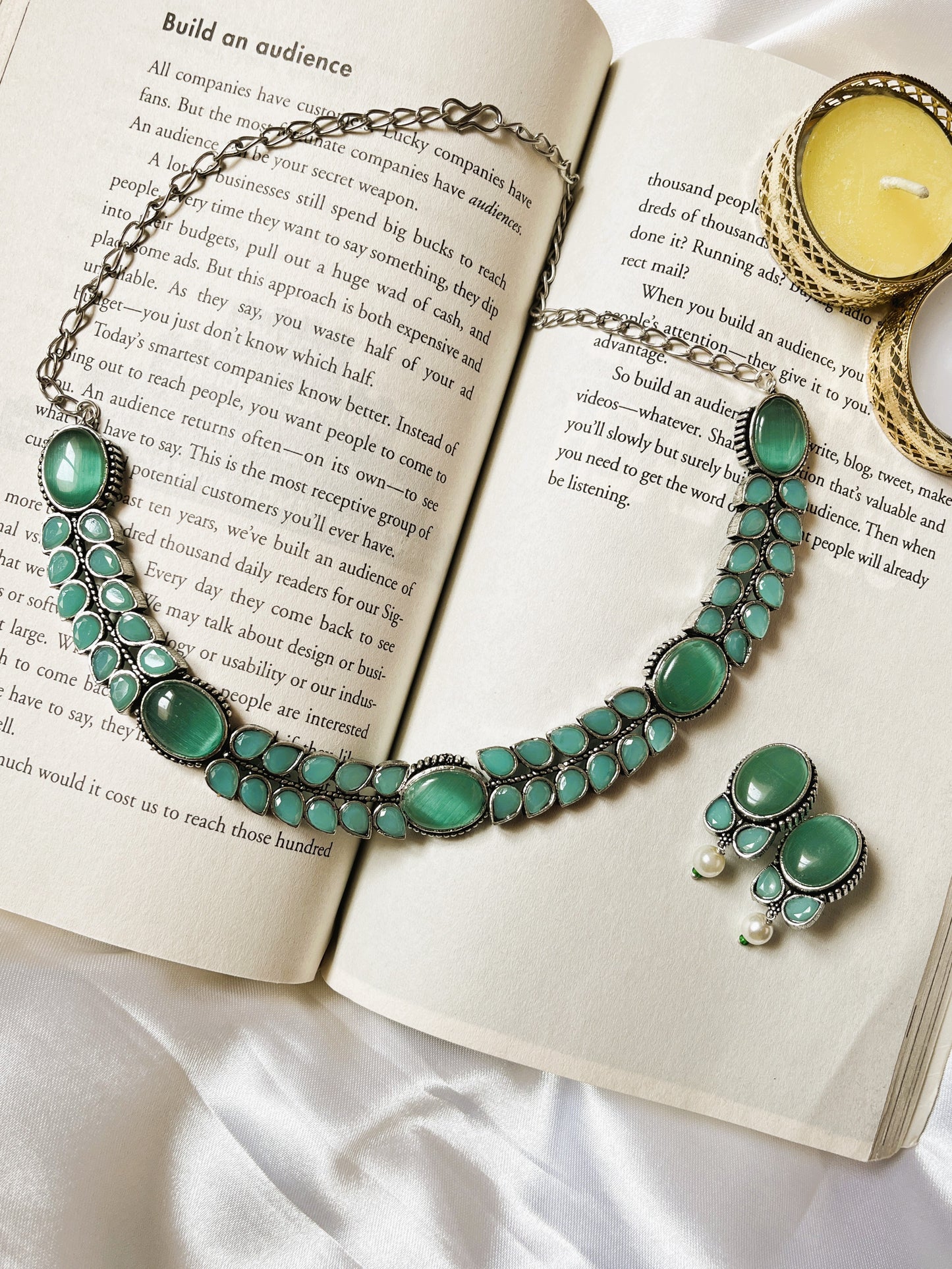 Ragini Cyan Oxidised Necklace Set