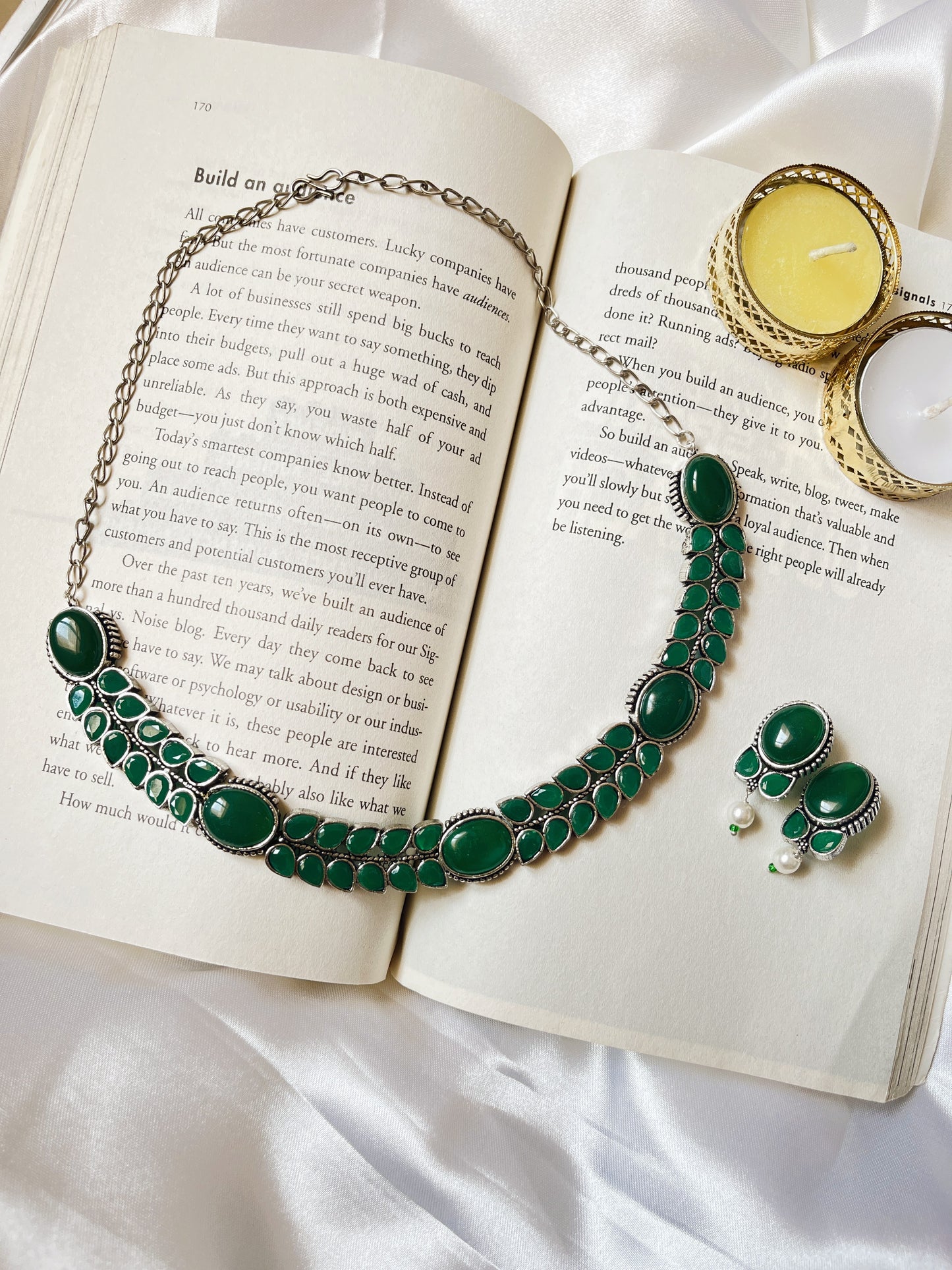 Pallavi Green Oxidised Necklace Set