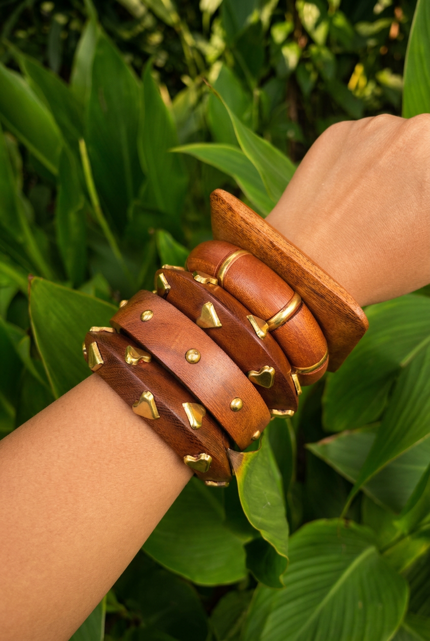 Elegant Wooden Bangle Stack – Set of 5 (Size 2.8)