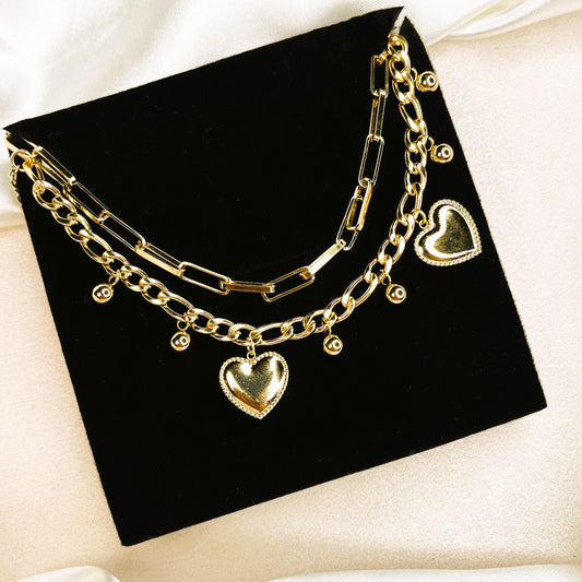 Heart Charms 18K Gold Plated Chain Bracelet