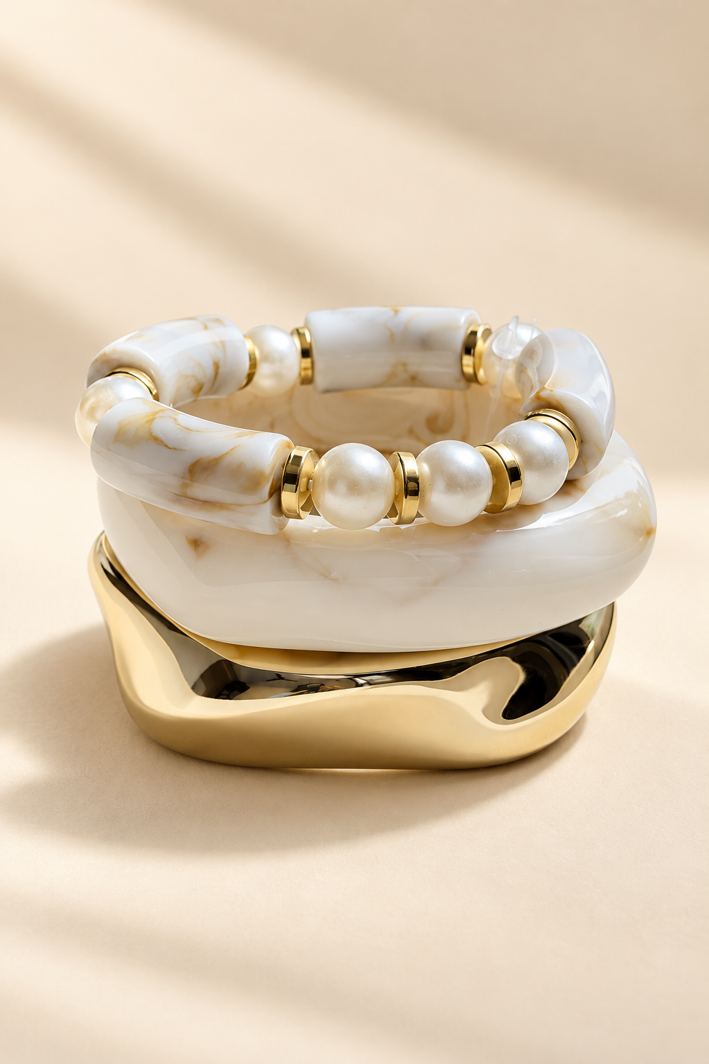 The Ivory Glow Three Bangles Stack