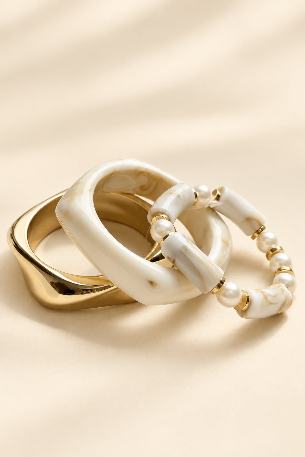 The Ivory Glow Three Bangles Stack