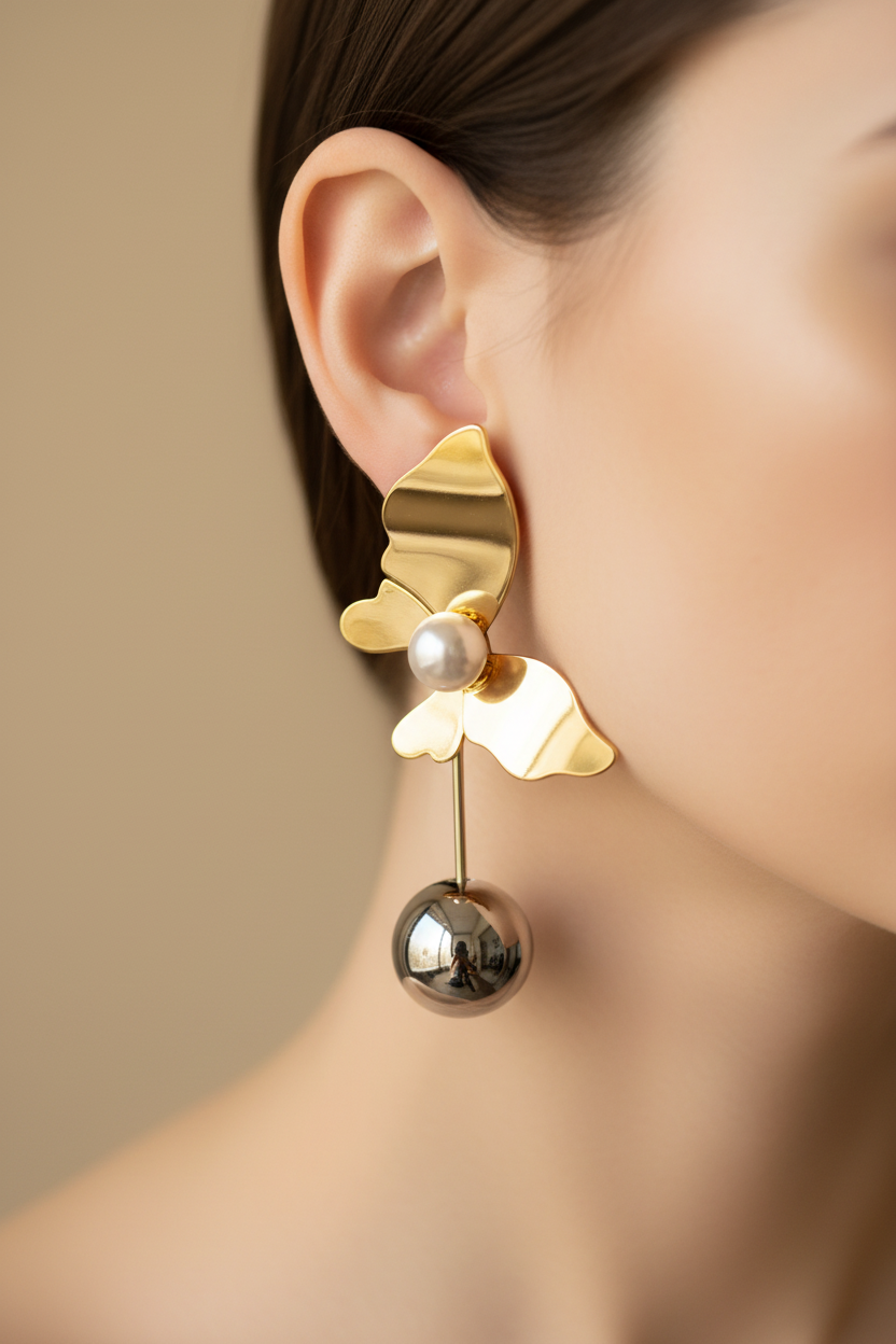 Dual Tone Golden Flutter Earrings