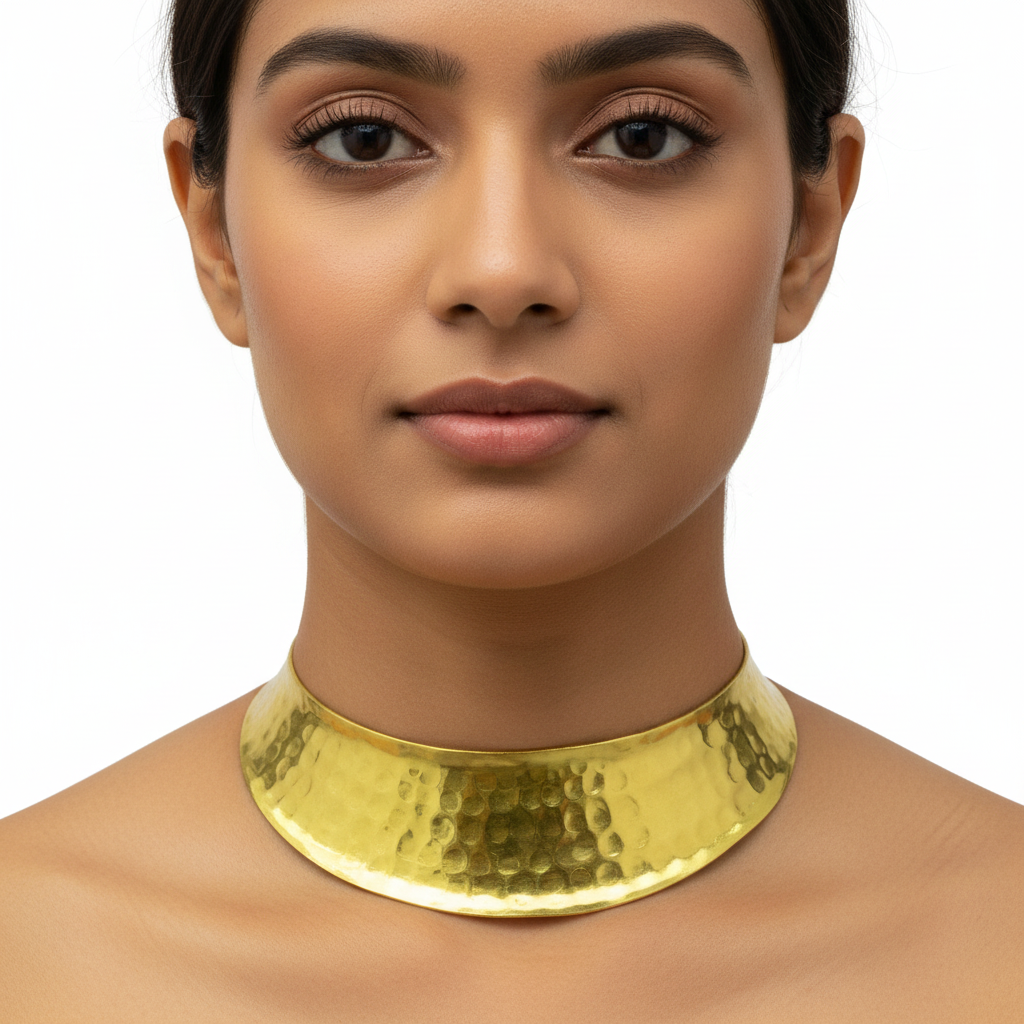 Cleopatra-Inspired Hammered Gold Necklace