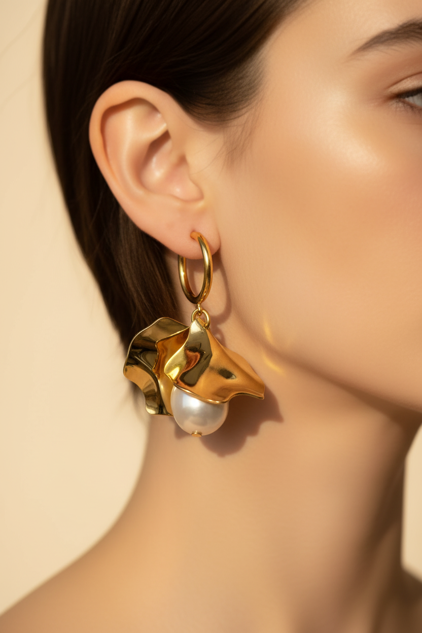 Dual Tone Golden Flutter Earrings