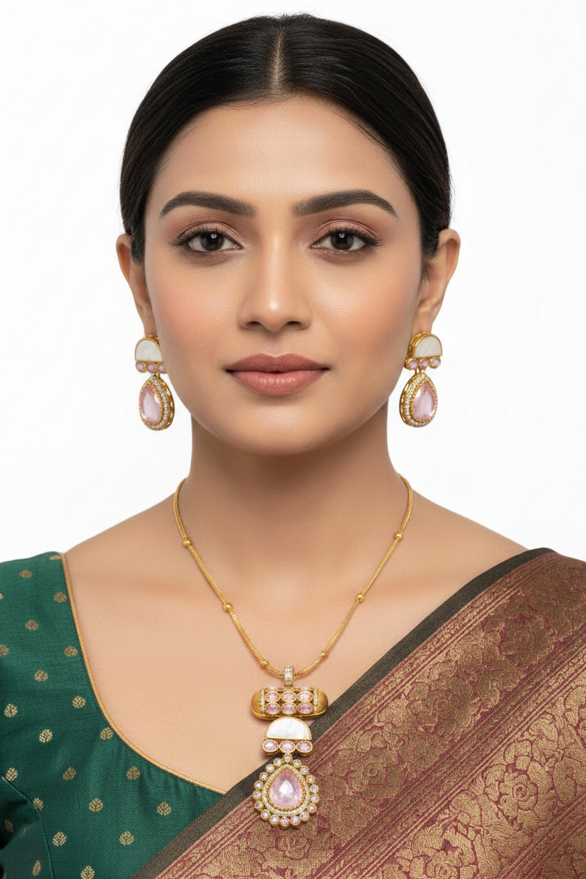 Pankhudi Necklace Set - Mint Green