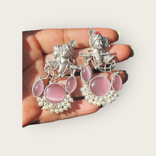 Sundar Sakhi Radha-Krishna love inspired earrings - Pink
