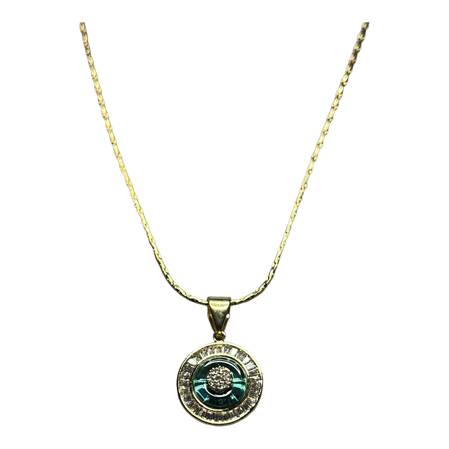SS AzureGlow: Aqua Gem Circle Necklace