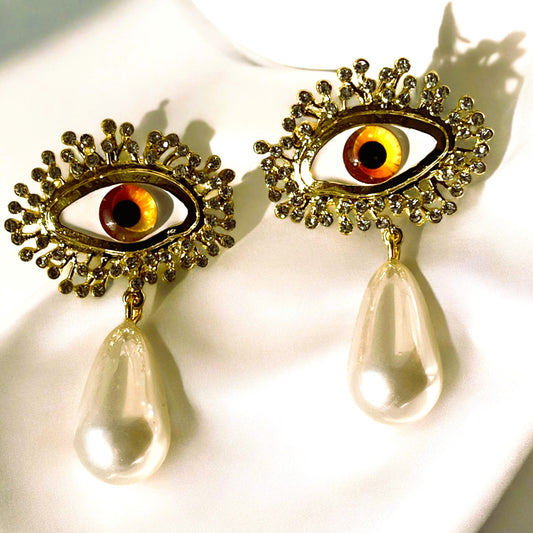 Orange Celestial Evil Eye Earrings