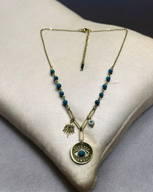 SS Evil Eye Single Chain Charm Necklace