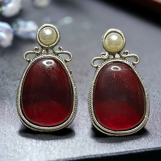 SS Firebrick Red Pearl Whispers Earrings