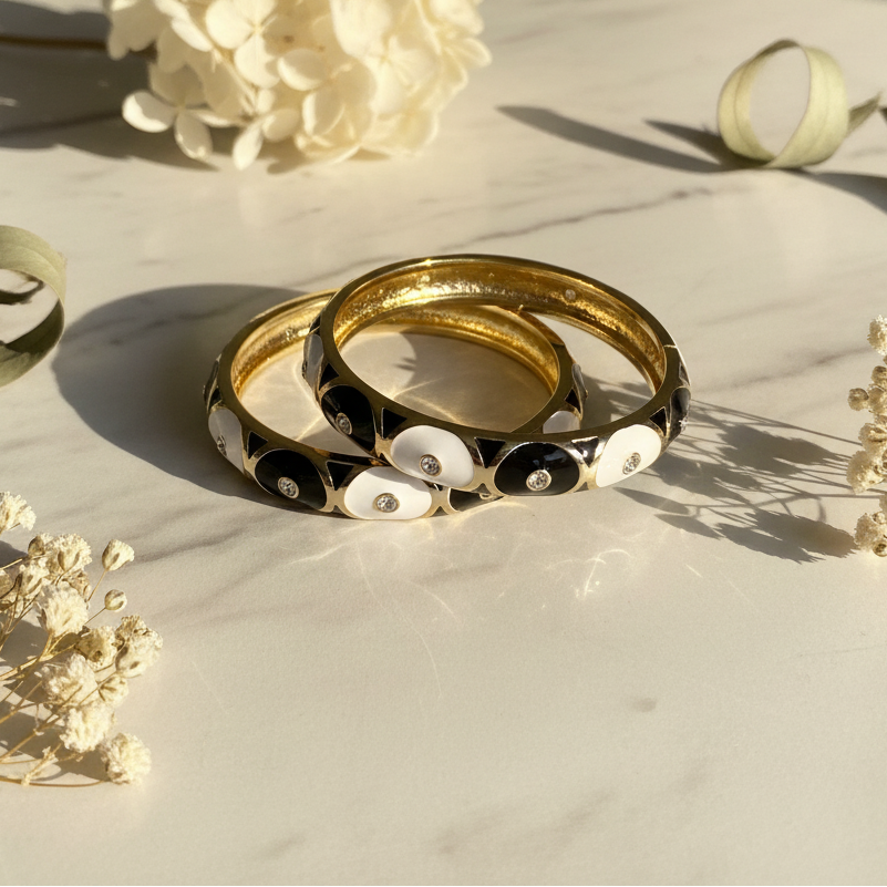 White & Black Medium Enamel Bangles