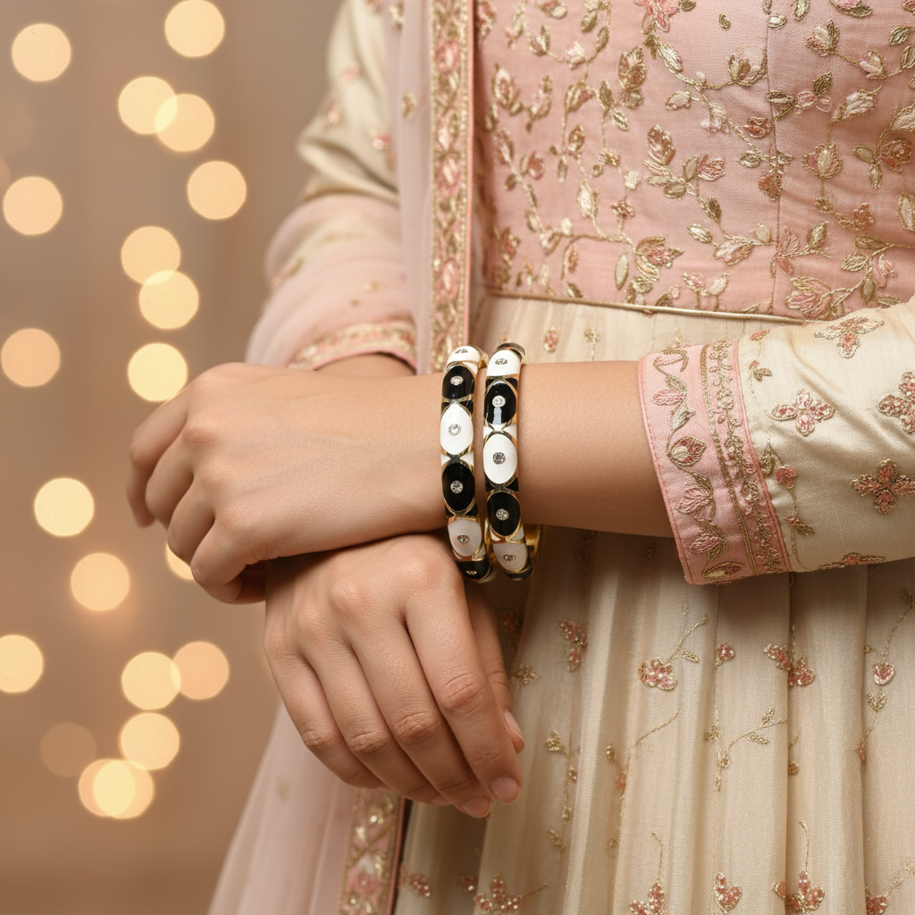White & Black Medium Enamel Bangles