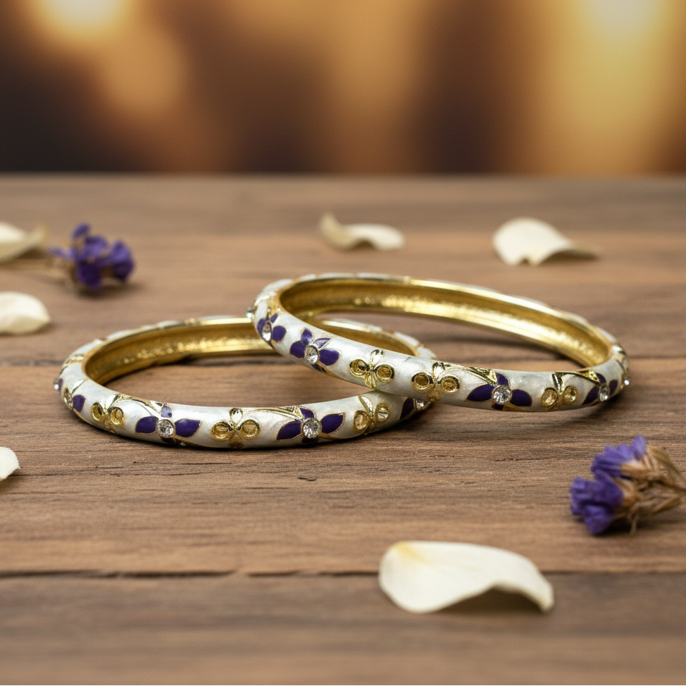 White & Purple Floral Sleek Enamel Bangles
