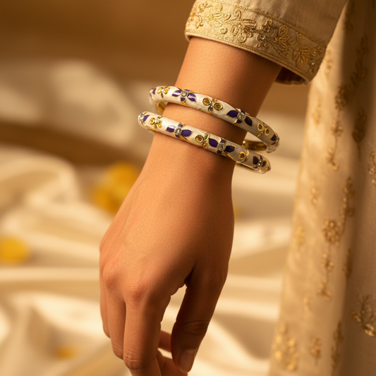White & Purple Floral Sleek Enamel Bangles