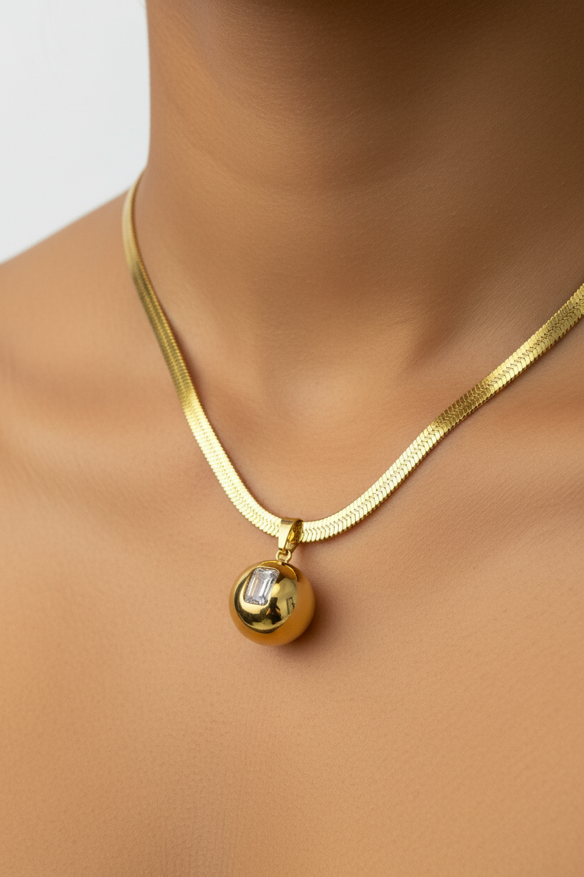 SS Thick Chain Solid Sphere Necklace