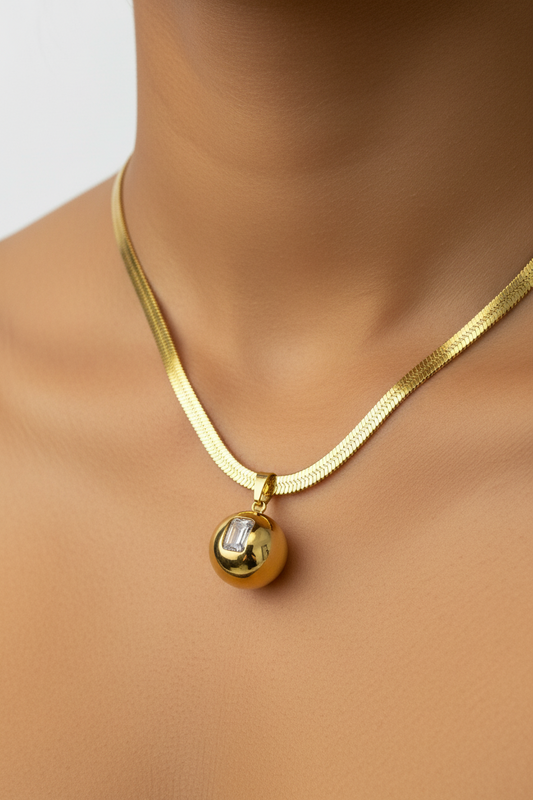 SS Thick Chain Solid Sphere Necklace