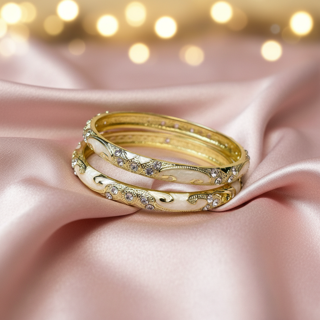Royal Golden White Enamel Bangles