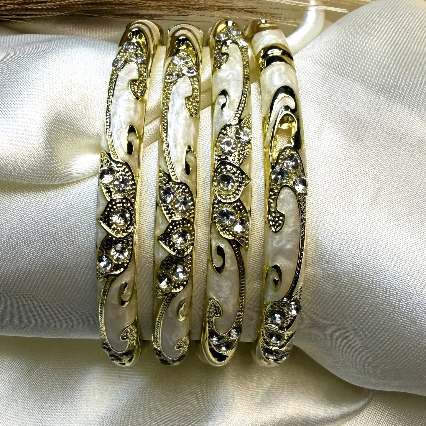 Royal Golden White Enamel Bangles