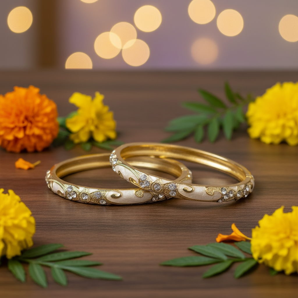 Royal Golden White Enamel Bangles