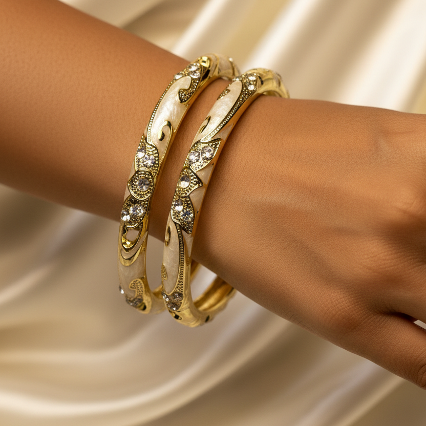 Royal Golden White Enamel Bangles
