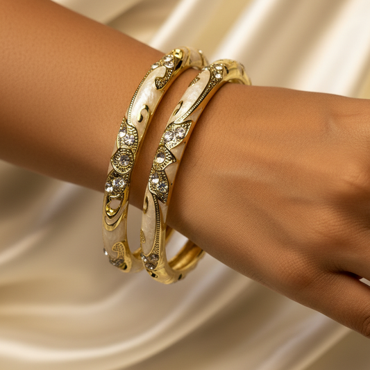 Royal Golden White Enamel Bangles