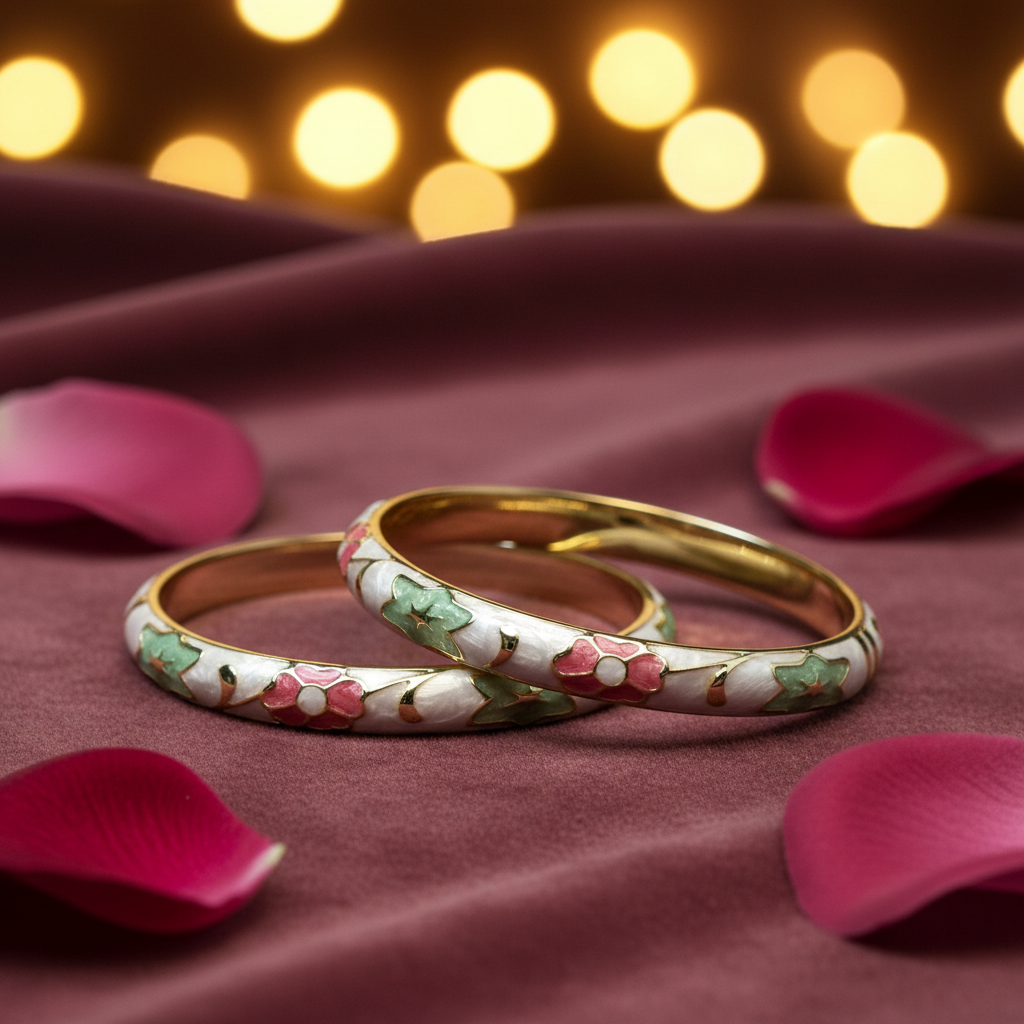 White Floral Enamel Bangles