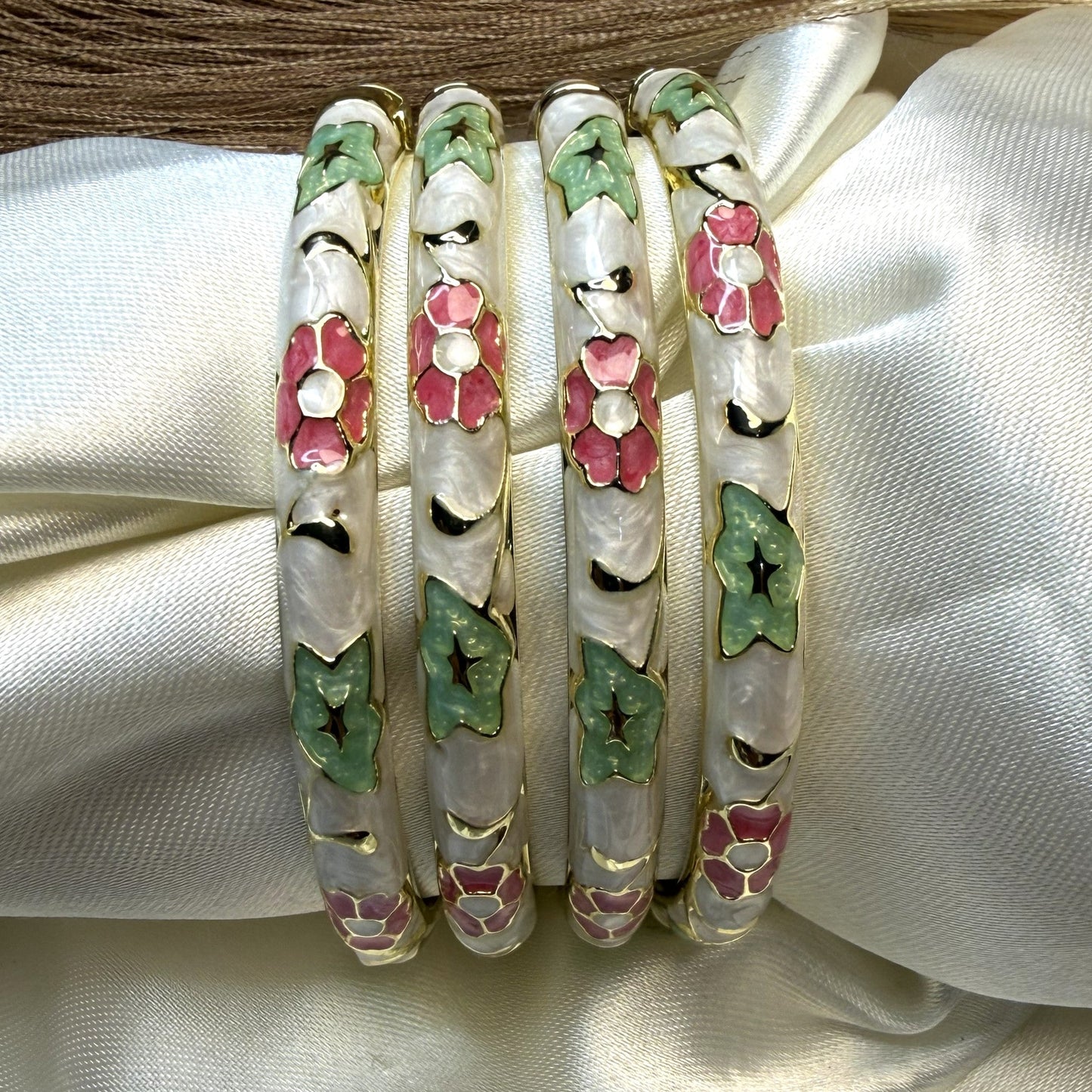 White Floral Enamel Bangles