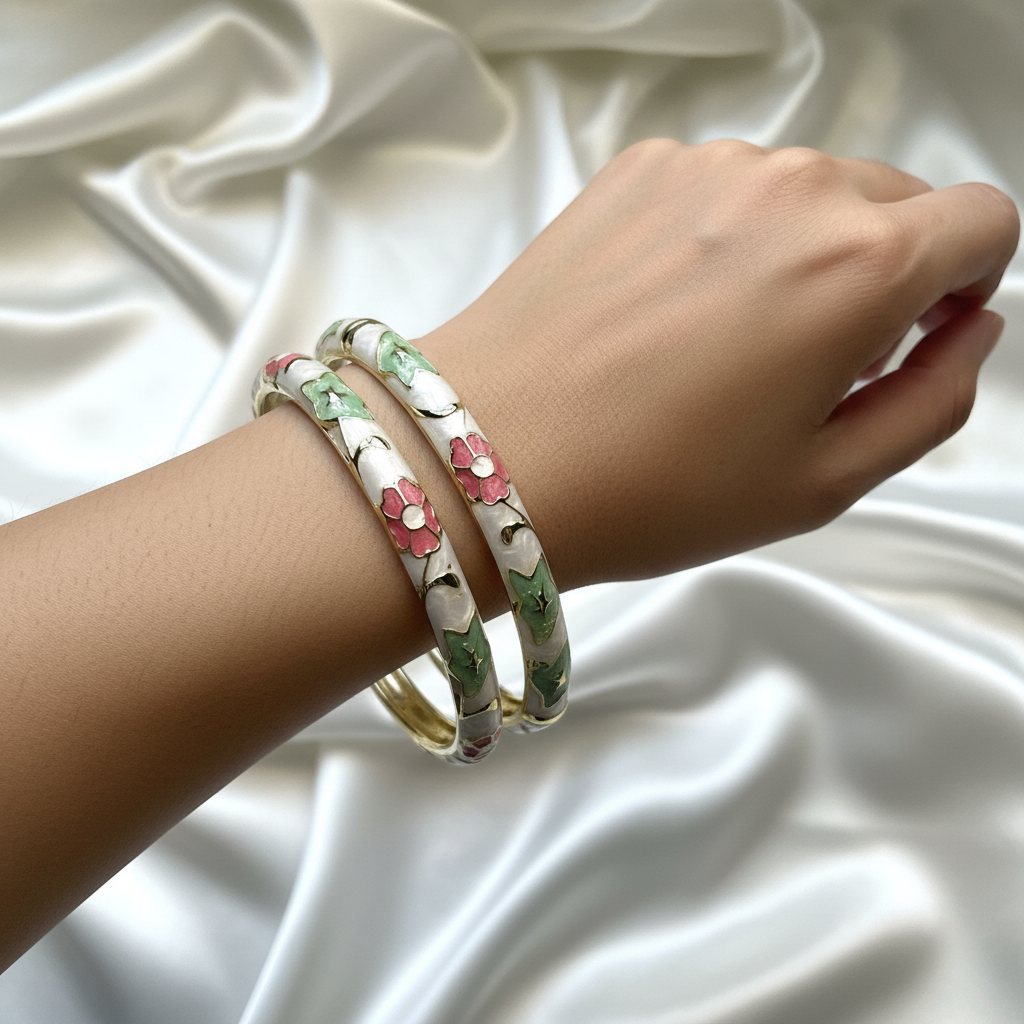 White Floral Enamel Bangles