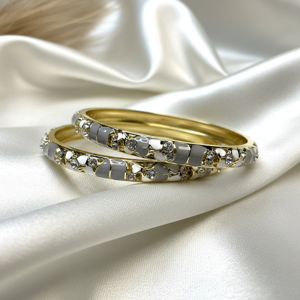 Grey Enamel Sleek Bangles with Stones