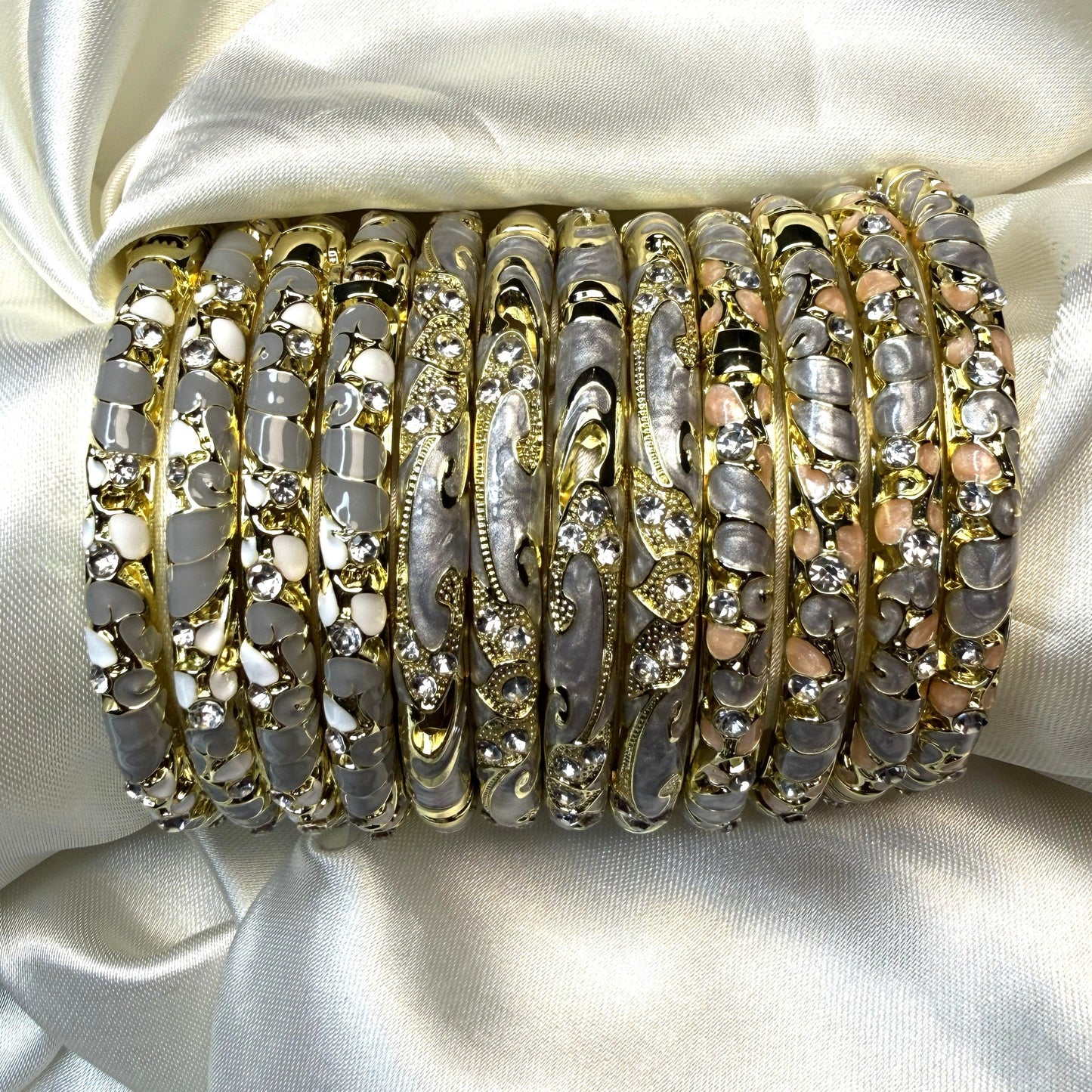 Grey Enamel Sleek Bangles with Stones
