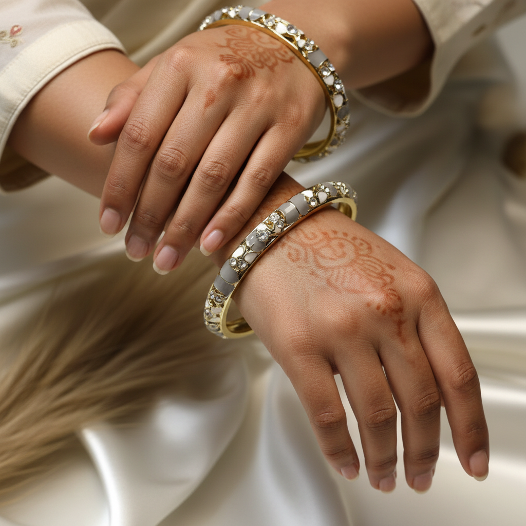 Grey Enamel Sleek Bangles with Stones