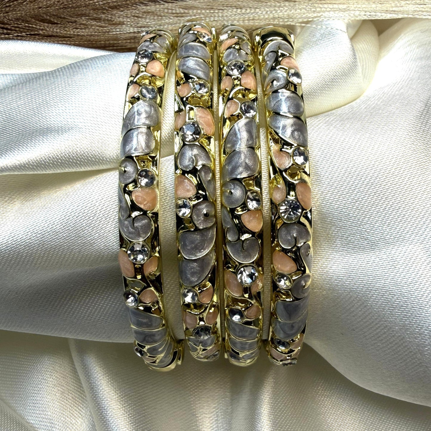Grey & Peach Enamel Sleek Bangles