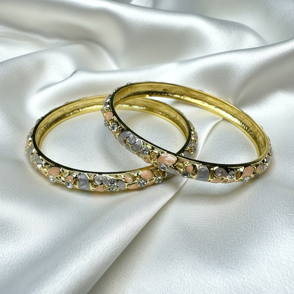 Grey & Peach Enamel Sleek Bangles