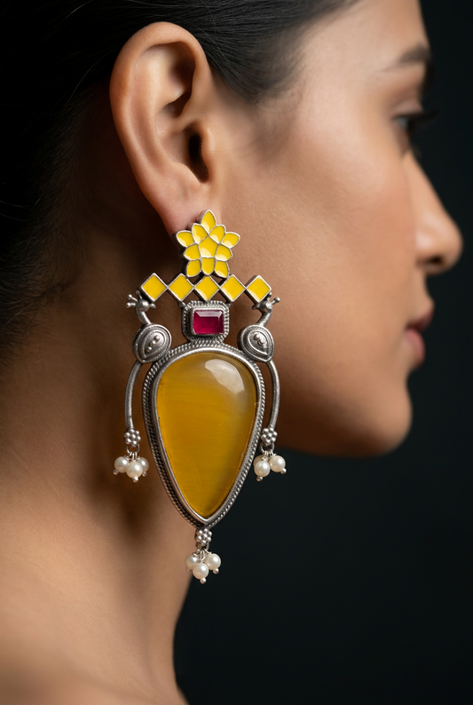 Sundar Sakhi Golden Sunburst Big Stud Earrings.