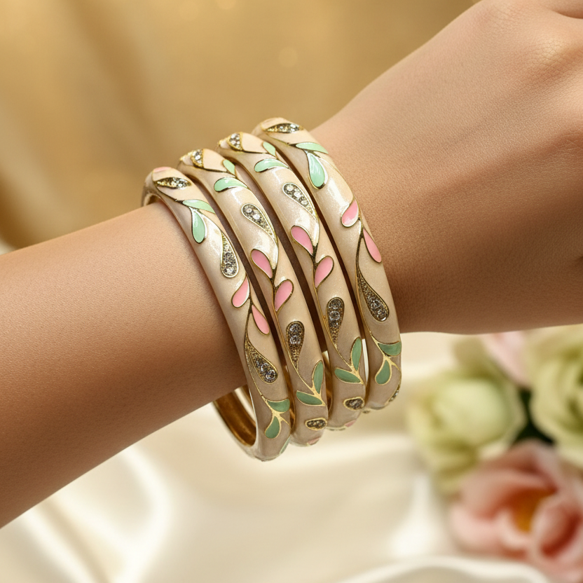 Light Peach Enamel Sleek Bangles