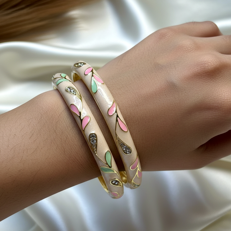 Light Peach Enamel Sleek Bangles